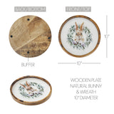 Bunny Hop Wooden Plate Natural w/ Bunny & Wreath