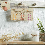 Bunny Hop Happy Spring 3 Bunnies Wall Sign w/ Twine