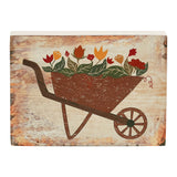 Spring In Bloom Wheelbarrow Of Flowers Block Sign