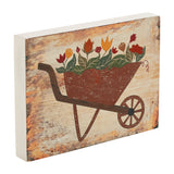 Spring In Bloom Wheelbarrow Of Flowers Block Sign