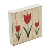 Spring In Bloom Red Tulips Distressed Antique White Block Sign