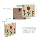 Spring In Bloom Red Tulips Distressed Antique White Block Sign