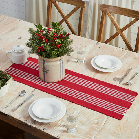 Arrie Red Stripe Fringed Table Runner-Lange General Store