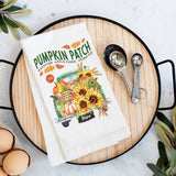 Autumn Fall Pumpkin Patch Green Truck Flour Sack Towel-Lange General Store