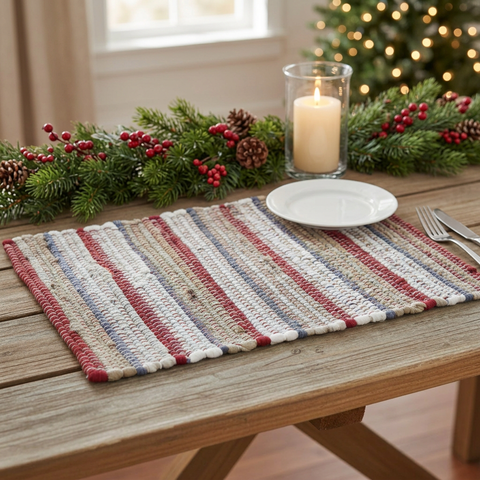 Square Christmas lifestyle image featuring one Barnwood Chindi Placemat