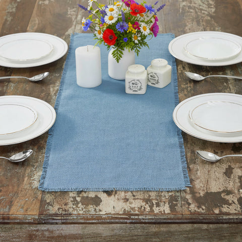 Burlap Blue Fringed Table Runners - Lange General Store