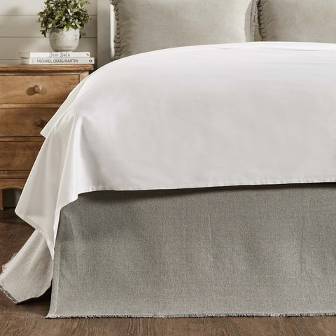 Burlap Dove Grey Fringed Bed Skirt-Lange General Store