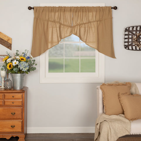 Burlap Natural Prairie Swag Curtains-Lange General Store