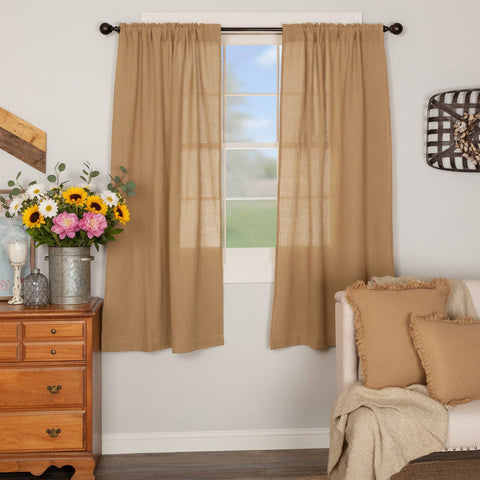 Burlap Natural Short Panel Curtains-Lange General Store