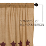 Baxter Burlap with Burgundy Stars Long Prairie Curtains-Lange General Store