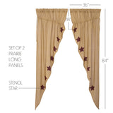Baxter Burlap with Burgundy Stars Long Prairie Curtains-Lange General Store