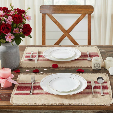 Baxter Vintage Burlap Red Stripe Placemats - Set of 6-Lange General Store