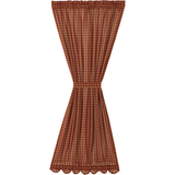 Burgundy Check Door Panel Curtain-Lange General Store