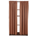 Burgundy Check Scalloped Short Panel Curtains-Lange General Store