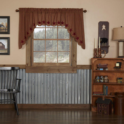 Burgundy Star Swag Curtains-Lange General Store