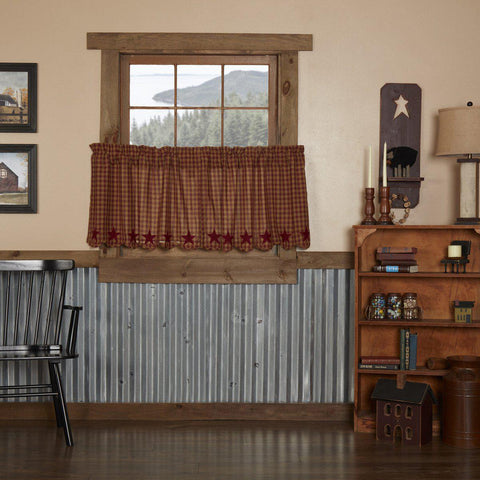 Burgundy Star Tier Curtains 24"-Lange General Store