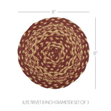 Bedford Burgundy Tan Braided Trivet 8" Set of 3