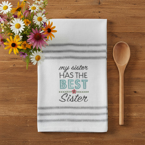 Best Sister Floral Ticking Stripe Tea Towel-Lange General Store