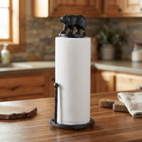Black Bear Paper Towel Holder in a rustic cabin kitchen