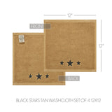 Black Stars Tan Towels & Washcloths-Lange General Store