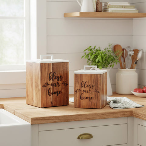 Bless Our Home Wood Canisters-Lange General Store