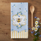 Blue Bee Daisy Embroidered Tea Towel-Lange General Store