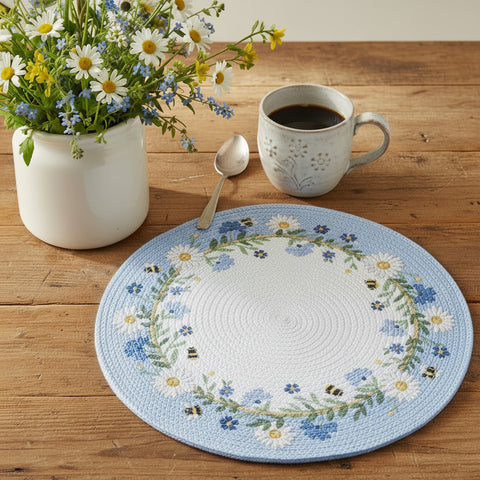 Blue Daisy Bee Braided Placemat-Lange General Store