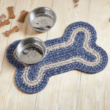 Blue Falls Dog Bone Braided Waterproof Rug Mat – Small 11.5x17.5 – Indigo, Powder Blue, Natural