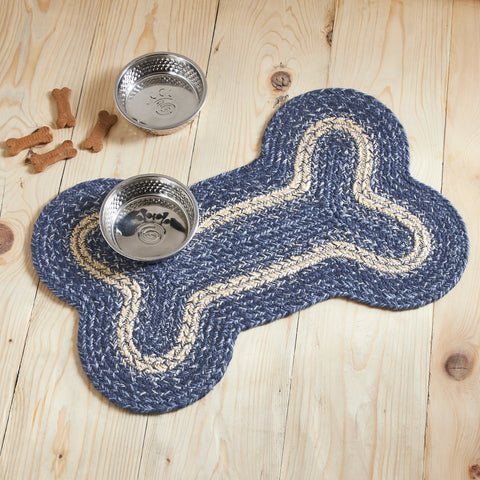 Blue Falls Dog Bone Braided Waterproof Rug Mat – Medium 15x23 – Indigo, Powder Blue, Natural