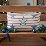 Blue Stars Ticking Stripe Applique Pillow
