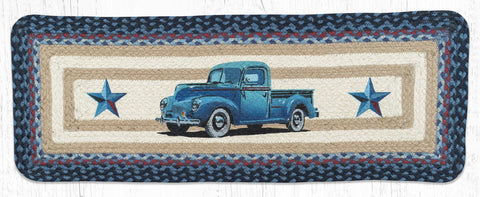 Blue Vintage Truck Braided Rectangle Table Runner-Lange General Store