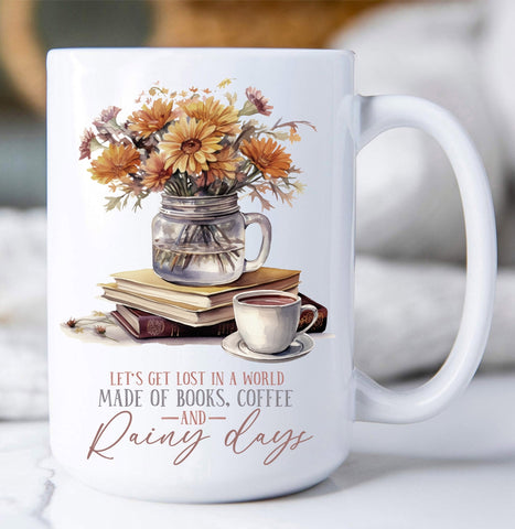 Autumn Fall Books & Coffee Rainy Day Mug-Lange General Store