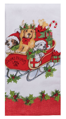 Bowie Wowie Christmas Sleigh Ride Terry Towel-Lange General Store