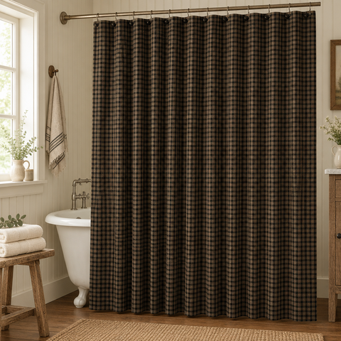 Bridgeton Black Shower Curtain square lifestyle image