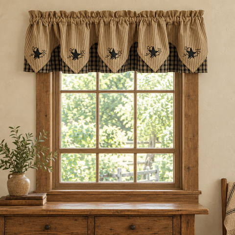 Bridgeton Black Star Point Valance in a rustic home