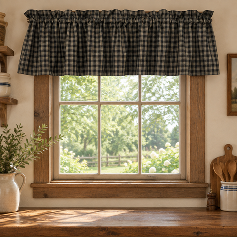 Bridgeton Black Valance in a rustic kitchen setting