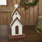 Brown Roof White Church Wooden Figurine-Lange General Store