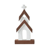 Brown Roof White Church Wooden Figurine-Lange General Store