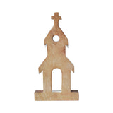 Brown Roof White Church Wooden Figurine-Lange General Store