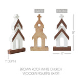 Brown Roof White Church Wooden Figurine-Lange General Store