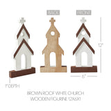 Brown Roof White Church Wooden Figurine-Lange General Store