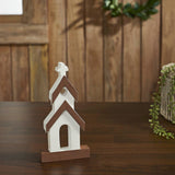 Brown Roof White Church Wooden Figurine-Lange General Store