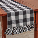 Buffalo Black and White Check Ruffled Table Runner-Lange General Store