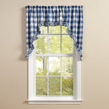 Buffalo Blue and White Check Ruffled Swags-Lange General Store