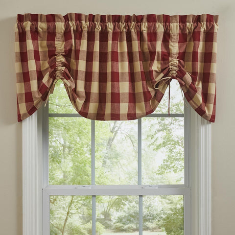 Wicklow Garnet Red Buffalo Check Farmhouse Valance-Lange General Store