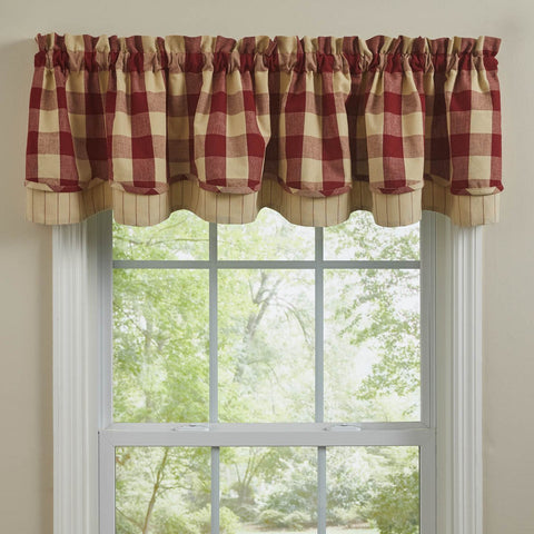 Wicklow Garnet Buffalo Check Layered Valance-Lange General Store