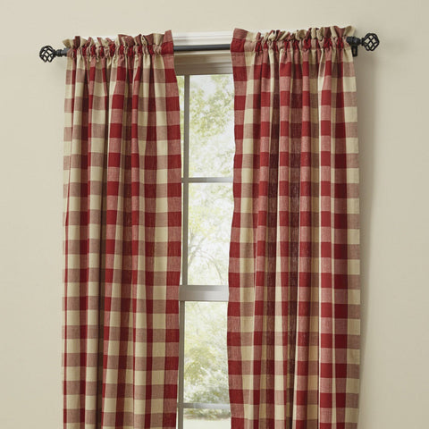 Buffalo Garnet Check Short Panel Curtains-Lange General Store