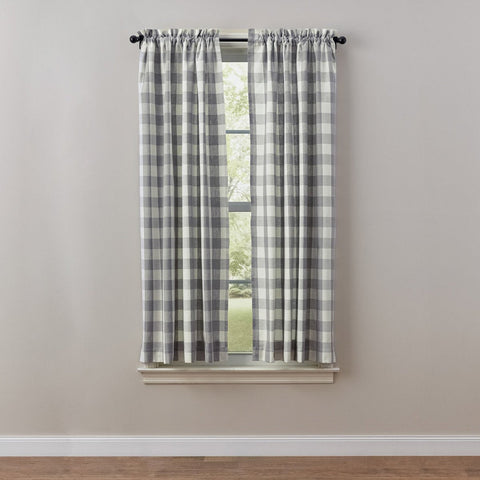 Wicklow Grey Check Short Panel Curtains-Lange General Store