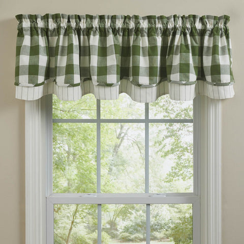 Wicklow Sage Buffalo Check Layered Valance-Lange General Store