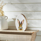 Bunny Hop Wooden Decor Egg Shape White w/ Bunny-Lange General Store